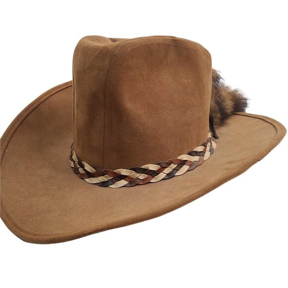 Vintage United Hatters Cap & Millinery RARE Suede Cowboy Hat S Raccoon Fur Tail